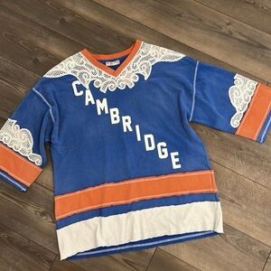 We The Free Blue Sweatshirt with Orange and White Lace NWOT